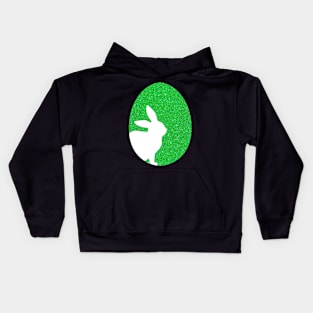 Easter Bunny Silhouette in Green Faux Glitter Easter Egg Kids Hoodie